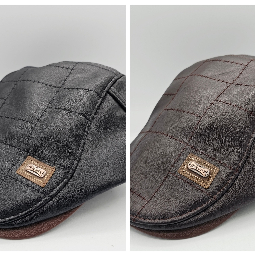 Jamont Men's Black & Brown Faux Leather Hats Adjustable Duck Bill One Size